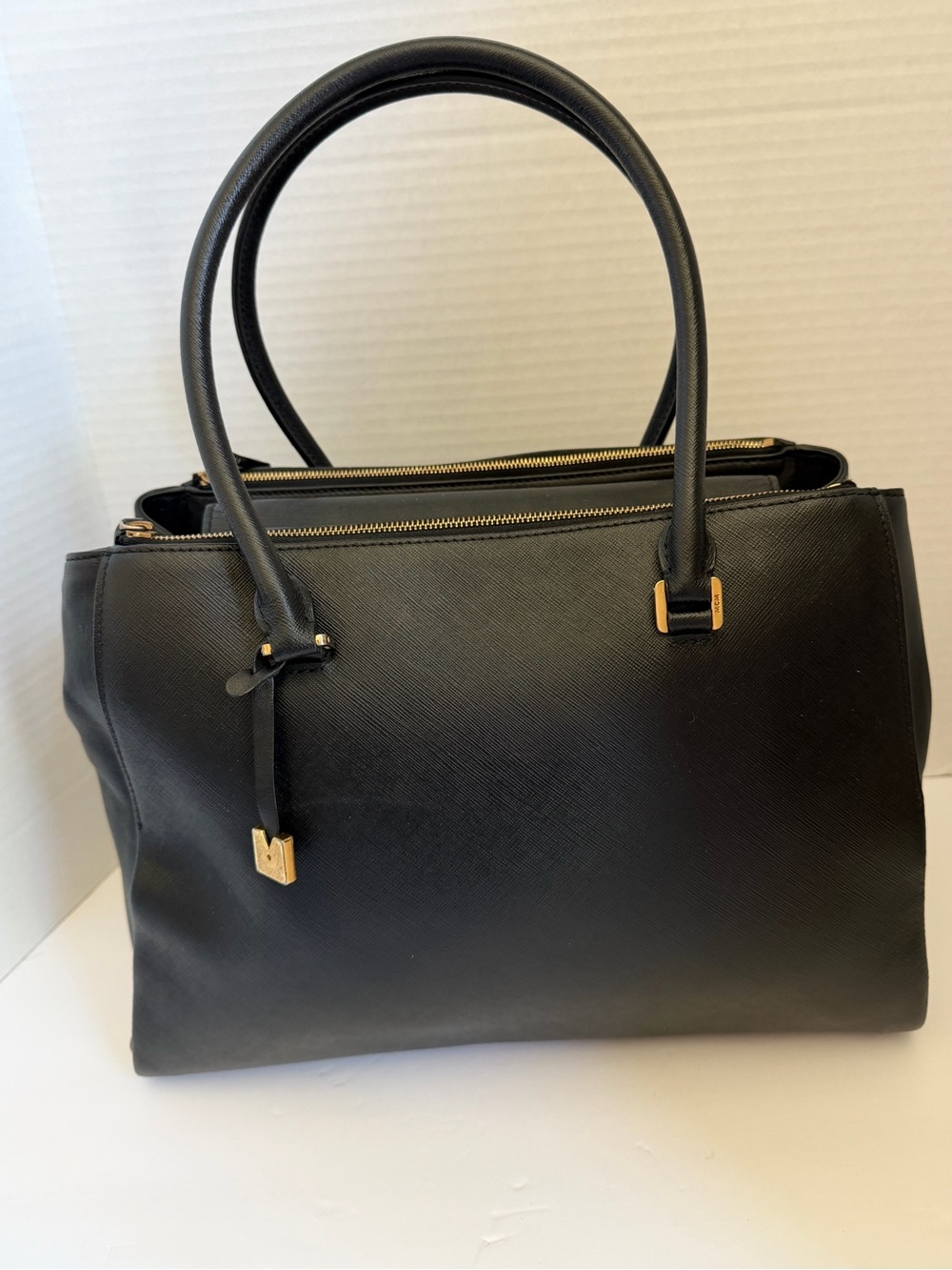 MCM Black Saffiano Leather Tote with Gold Accents